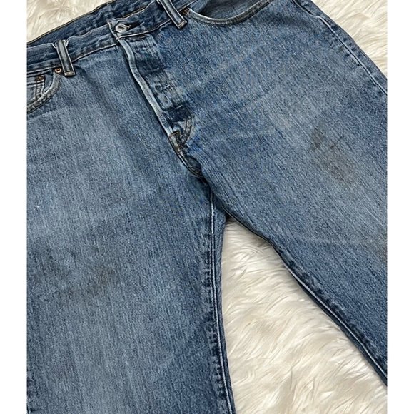 Levis 501 Men Light Med Wash Blue Denim Grunge Work Pant Regular Fit Jean 34x30 - Picture 4 of 16